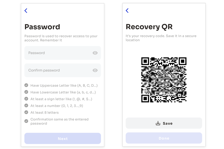 Password and Recovery QR Code